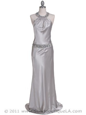 4838 Silver Beaded Evening Dress, Silver