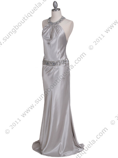 4838 Silver Beaded Evening Dress - Silver, Alt View Medium