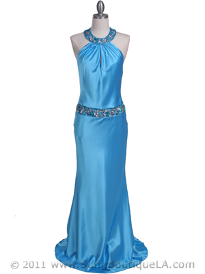 4838 Turquoise Beaded Evening Dress, Turquoise