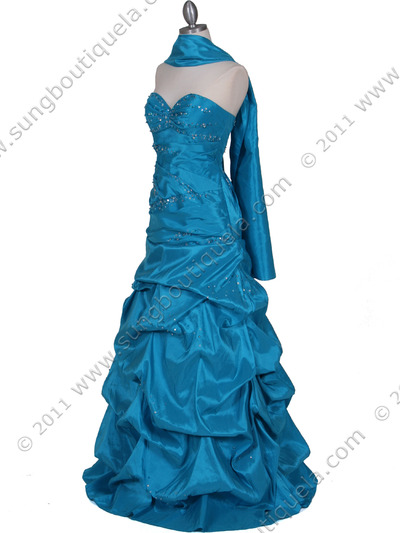 4847 Turquoise Taffeta Beaded Evening Gown - Turquoise, Alt View Medium