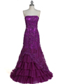 4864 Purple Lace Glitter Evening Gown - Purple, Front View Thumbnail