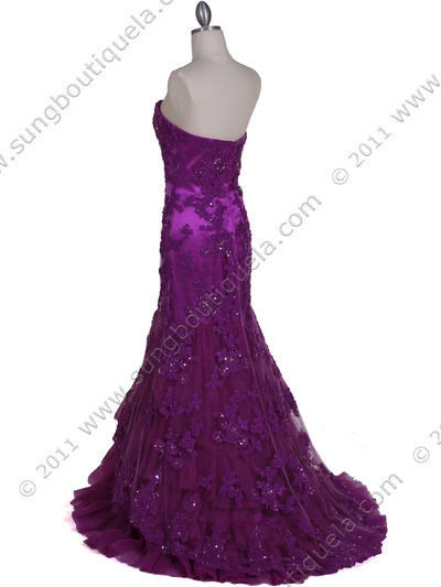 4864 Purple Lace Glitter Evening Gown - Purple, Back View Medium