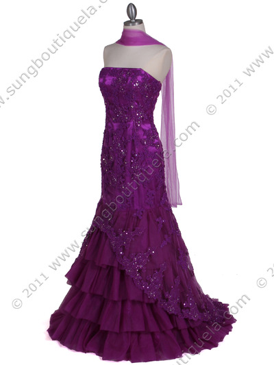 4864 Purple Lace Glitter Evening Gown - Purple, Alt View Medium