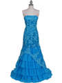 4864 Turquoise Lace Glitter Evening Gown - Turquoise, Front View Thumbnail
