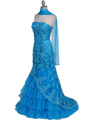 4864 Turquoise Lace Glitter Evening Gown - Turquoise, Alt View Thumbnail