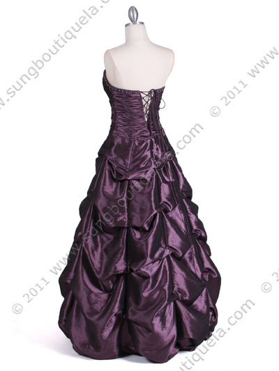 4896 Purple Taffeta Evening Gown - Purple, Back View Medium
