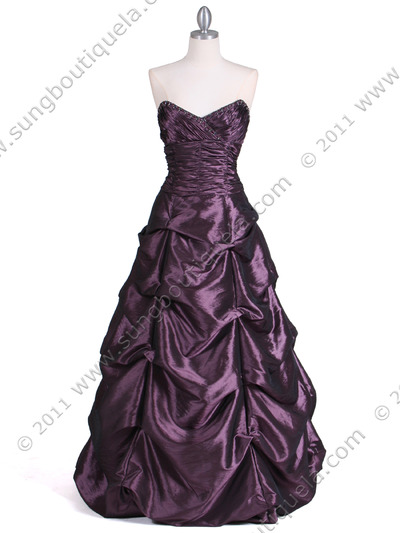 4896 Purple Taffeta Evening Gown - Purple, Front View Medium