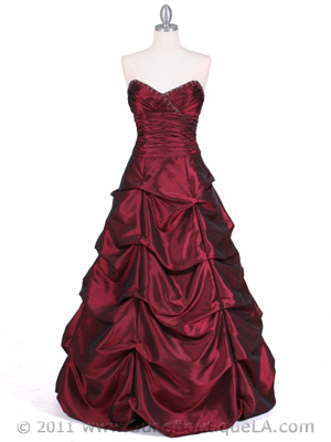 4896 Wine Taffeta Evening Gown, Wine