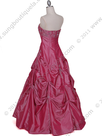 4878 Hot Pink Tafetta Beading Evening Gown - Hot Pink, Back View Medium