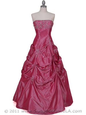 4878 Hot Pink Tafetta Beading Evening Gown, Hot Pink