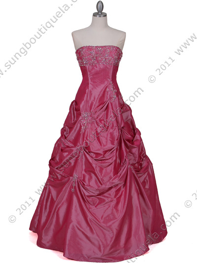 4878 Hot Pink Tafetta Beading Evening Gown - Hot Pink, Front View Medium