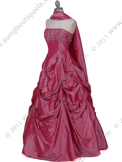 4878 Hot Pink Tafetta Beading Evening Gown - Hot Pink, Alt View Medium
