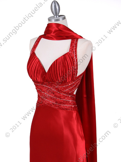 9010 Red Beaded Evening Gown - Red, Alt View Medium