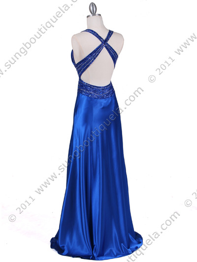4897 Royal Blue Beaded Evening Gown - Royal Blue, Back View Medium