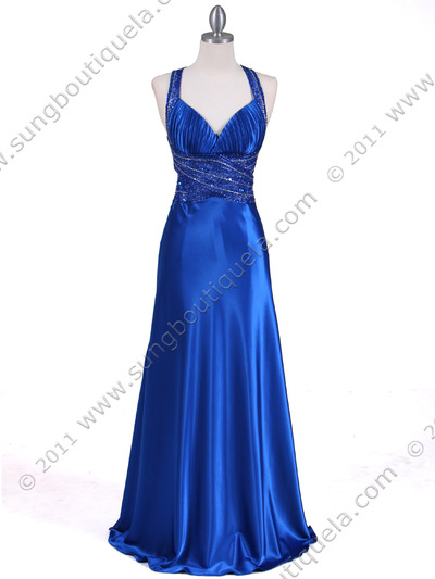 4897 Royal Blue Beaded Evening Gown - Royal Blue, Front View Medium