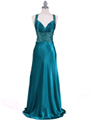 4897 Teal Beaded Evening Gown - Teal, Front View Thumbnail