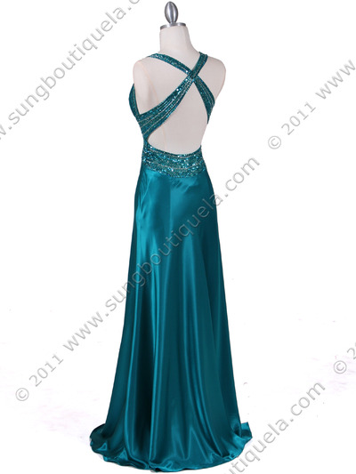 4897 Teal Beaded Evening Gown - Teal, Back View Medium