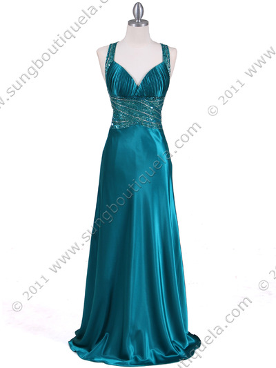 4897 Teal Beaded Evening Gown - Teal, Front View Medium