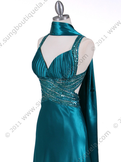 4897 Teal Beaded Evening Gown - Teal, Alt View Medium