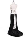 4898 Ivory Black Charmeuse Evening Dress - Ivory Black, Back View Thumbnail