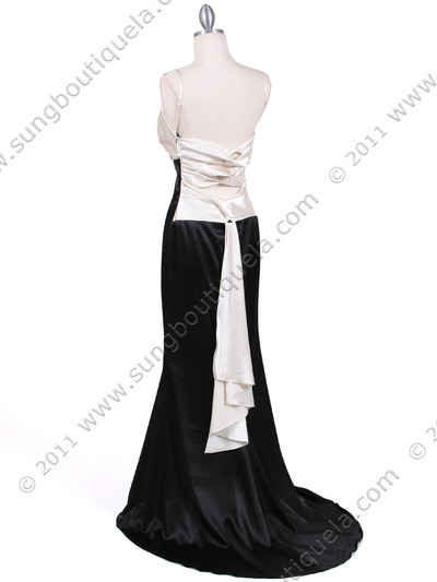 4898 Ivory Black Charmeuse Evening Dress - Ivory Black, Back View Medium
