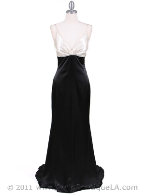 4898 Ivory Black Charmeuse Evening Dress, Ivory Black