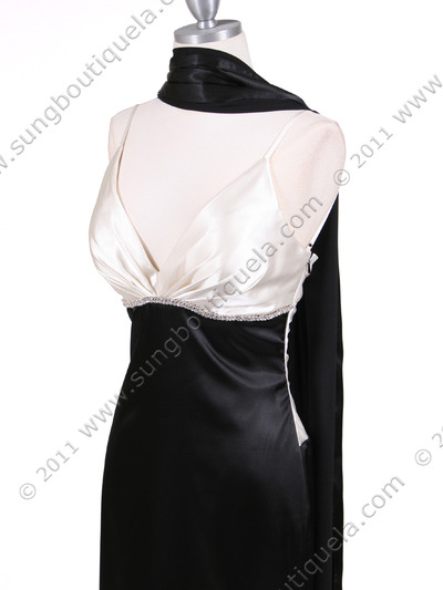 4898 Ivory Black Charmeuse Evening Dress - Ivory Black, Alt View Medium
