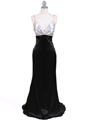 4898 Silver Black Charmeuse Evening Dress - Silver Black, Front View Thumbnail