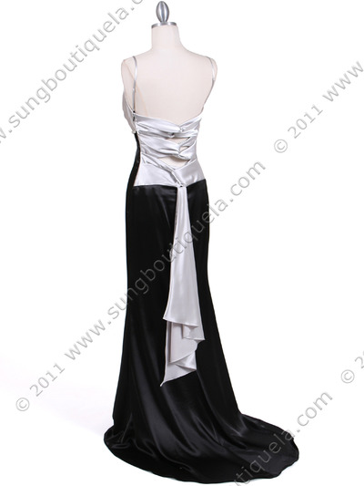 4898 Silver Black Charmeuse Evening Dress - Silver Black, Back View Medium