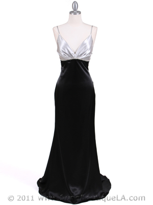 4898 Silver Black Charmeuse Evening Dress, Silver Black