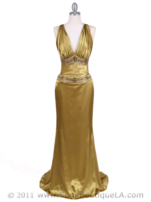 4906 Olive Charmuse Beaded Evening Gown, Olive