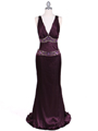 4906 Plum Charmuse Beaded Evening Gown - Plum, Front View Thumbnail