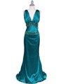 4906 Teal Charmuse Beaded Evening Gown - Teal, Front View Thumbnail