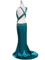 4906 Teal Charmuse Beaded Evening Gown - Teal, Back View Thumbnail