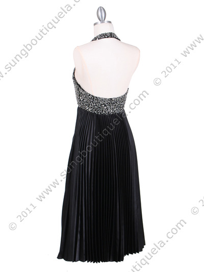 4908 Black Sequins Pleated Cocktail Dress - Black, Back View Medium