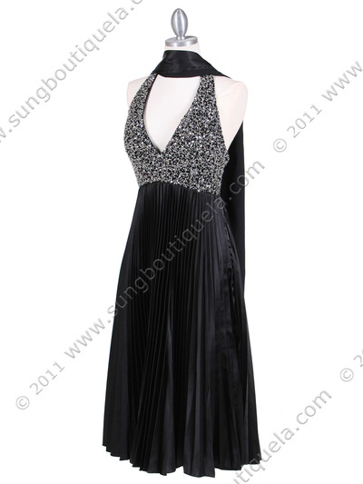 4908 Black Sequins Pleated Cocktail Dress - Black, Alt View Medium