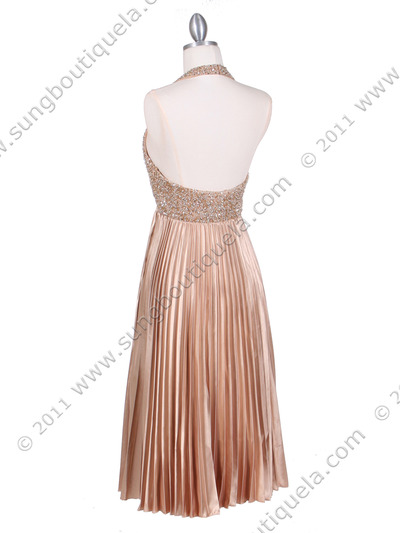4908 Gold Sequins Pleated Cocktail Dress - Gold, Back View Medium