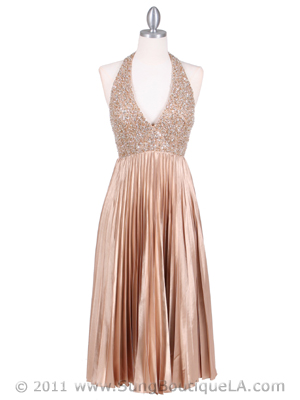 4908 Gold Sequins Pleated Cocktail Dress, Gold