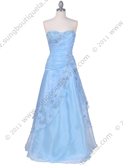 4909 Baby Blue Beaded Evening Gown - Baby Blue, Front View Medium