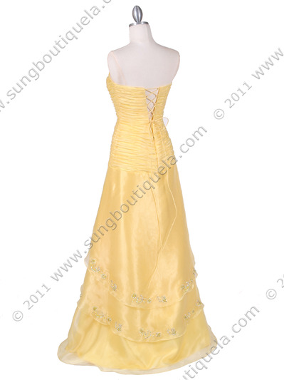 4909 Yellow Beaded Evening Gown - Yellow, Back View Medium