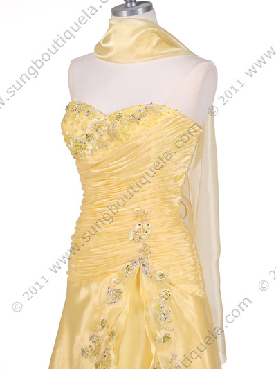 4909 Yellow Beaded Evening Gown - Yellow, Alt View Medium