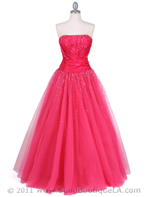 4912 Hot Pink Beaded Ball Gown, Hot Pink