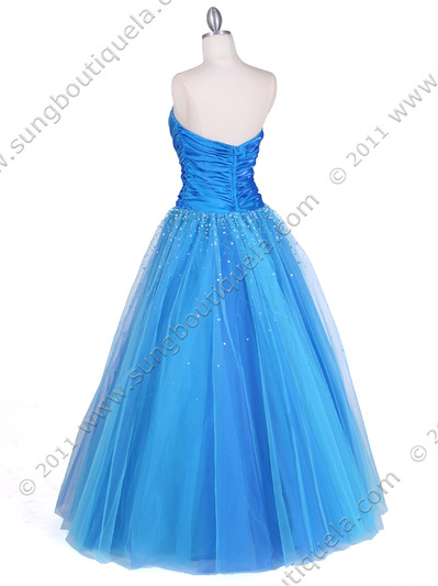 4912 Blue Beaded Ball Gown - Blue, Back View Medium