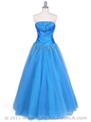 4912 Blue Beaded Ball Gown, Blue