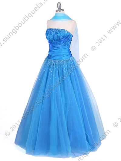 4912 Blue Beaded Ball Gown - Blue, Alt View Medium