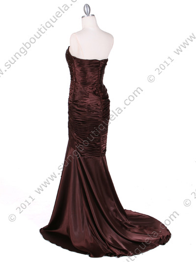 4918 Brown Charmuse Evening Gown - Brown, Back View Medium