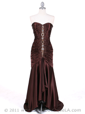 4918 Brown Charmuse Evening Gown, Brown