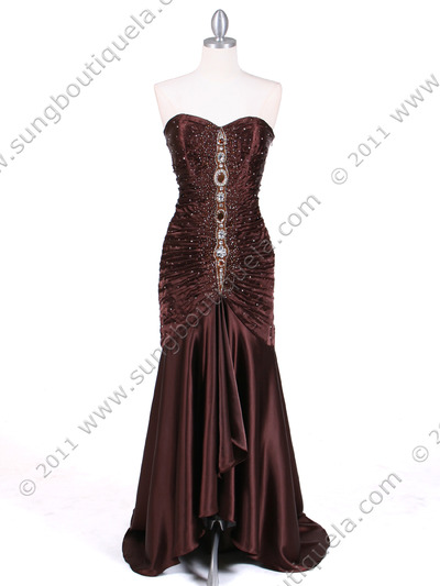 4918 Brown Charmuse Evening Gown - Brown, Front View Medium