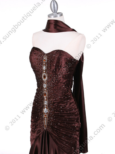 4918 Brown Charmuse Evening Gown - Brown, Alt View Medium