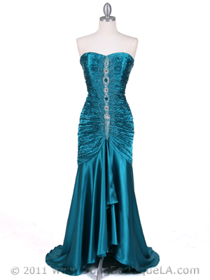 4918 Turquoise Charmuse Evening Gown, Turquoise